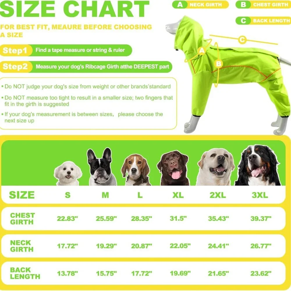 Dog Raincoat, Waterproof Dog Rain Jacket with Removable Hood Size: S